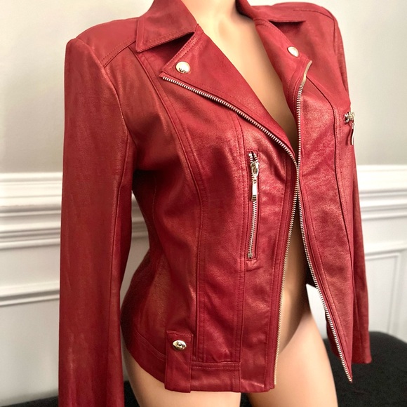 NWOT | Women’s✨Insight New York✨Liquid Cherry Metallic Moto Jacket - Picture 12 of 16